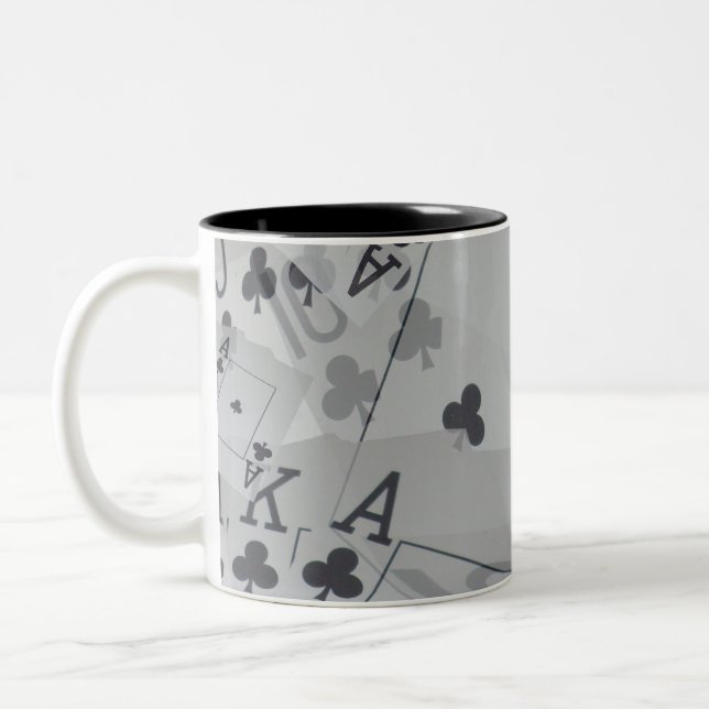 Royal Club Flush Poker Cards Pattern, Two-Tone Coffee Mug (Left)