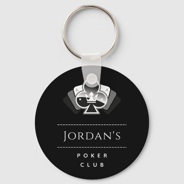Royal Club Poker Night Casino Black & White Name Key Ring (Front)