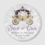 Royal Coach Save the Date Magnets<br><div class="desc">Royal Fairytale golden coach with white damask background.</div>