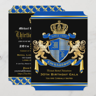 Royal Coat of Arms Blue Gold Lion Emblem Birthday Invitation