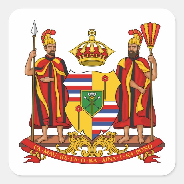 Royal Coat of Arms of the Kingdom of Hawaii Square Sticker (Front)