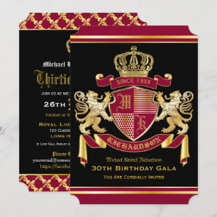 Royal Coat of Arms Red Gold Lion Emblem Birthday Invitation