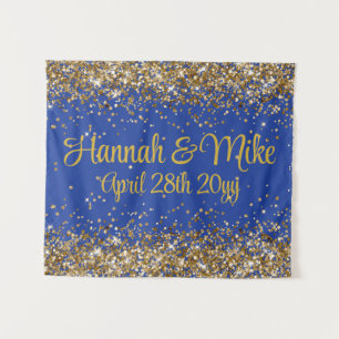 Royal Cobalt Blue & Gold Wedding Photo Booth Prop  Tapestry