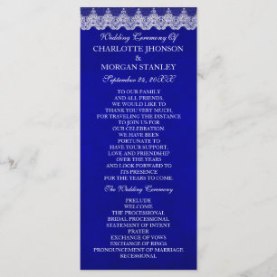 Royal Cobalt Blue White Lace Wedding Program Programme