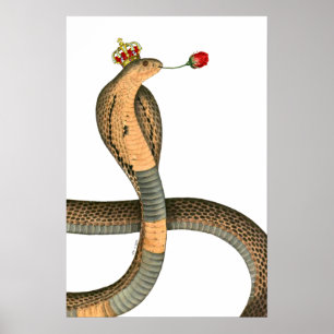 Royal Cobra King Head Rose Surreal Crown Poster