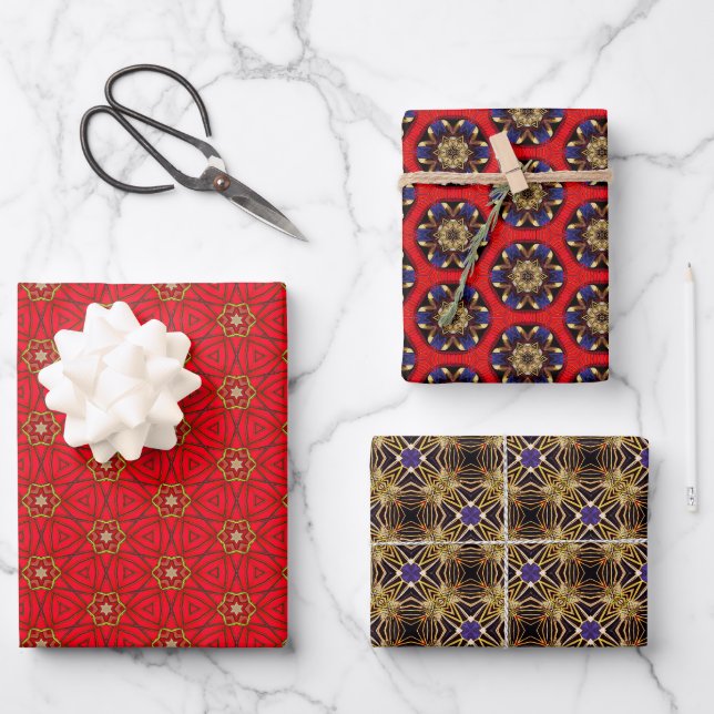 Royal Collection Dazzling Red and Gold  Wrapping Paper Sheet (Front)