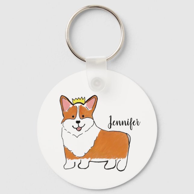 Royal corgi dog personalised key ring (Front)