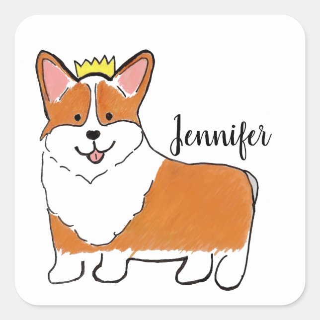 Royal corgi dog personalised square sticker (Front)