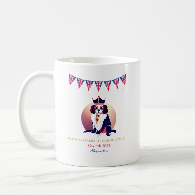 Royal Coronation King Charles Dog Fun Custom text Coffee Mug (Left)