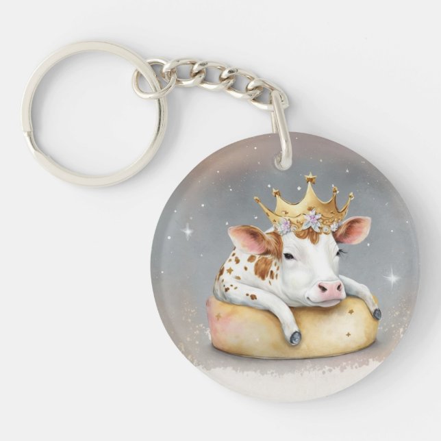 Royal Cow Dreaming on Cheese Throne                Key Ring (Front)