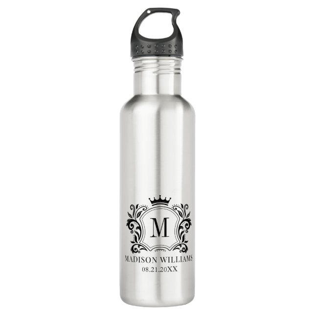 Royal Crest Crown Scrolls Monogram 710 Ml Water Bottle (Front)