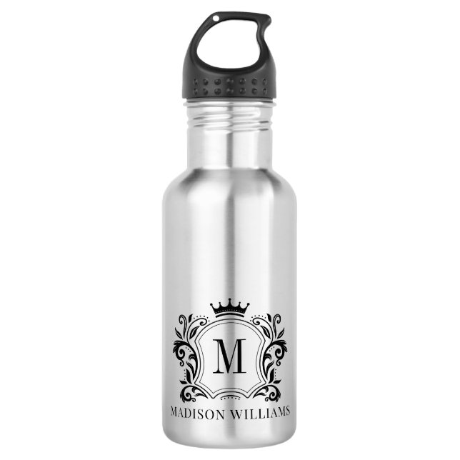 Royal Crest Crown Scrolls Monogram 710 Ml Water Bottle (Front)