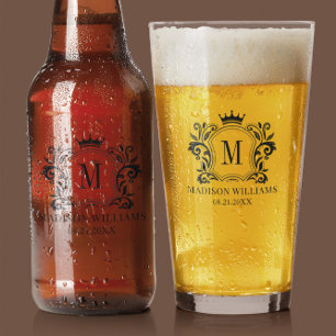 Royal Crest Crown Scrolls Monogram Glass