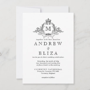 Royal Crest Elegant Wreath Monogram Wedding Invitation