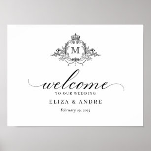 Royal Crest Elegant Wreath Monogram Wedding Poster