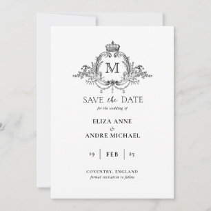 Royal Crest Elegant Wreath Monogram Wedding Save The Date