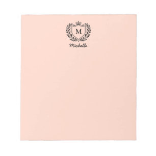 Royal Crest Emblem Monogram Script Name Coral Notepad