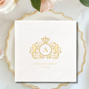 Royal Crest Monogram Foil Wedding  Napkins