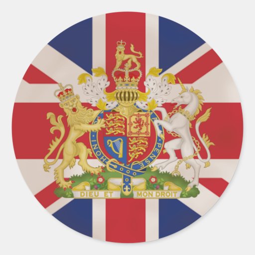 Image of Royal Crest on the Union Jack Flag Classic Round Sticker