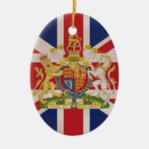 Royal Crest on Union Jack. Ceramic Tree Decoration