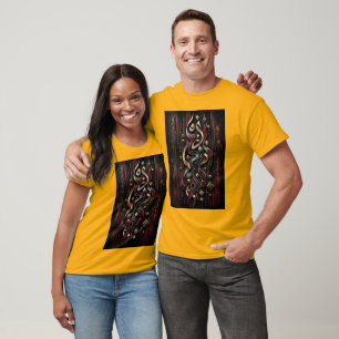 Royal Crimson 3D Calligraphic Abstract Wall Art T-Shirt