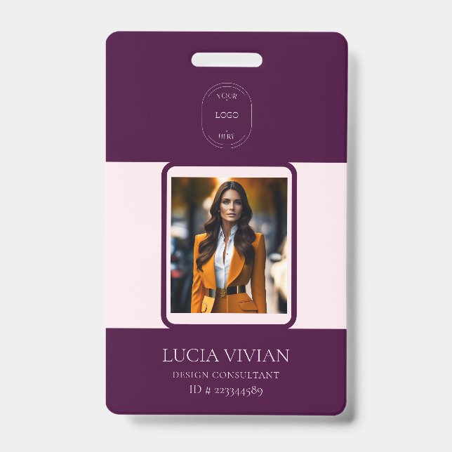 Royal Crimson QR code Photo Employee Name ID Badge (Front)