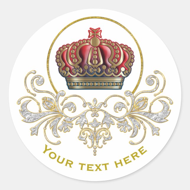 Royal Cross Crown - Gold Blue Red Classic Round Sticker (Front)