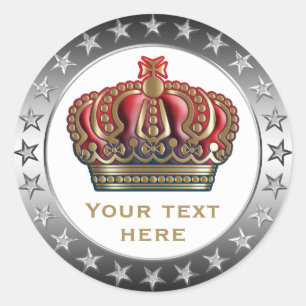 Royal Cross Crown - Gold Blue Red Classic Round Sticker