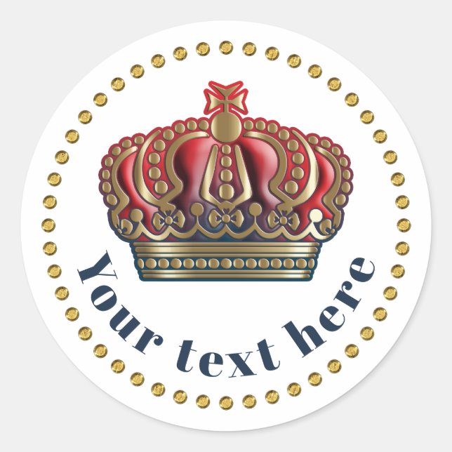 Royal Cross Crown - Gold Blue Red Classic Round Sticker (Front)