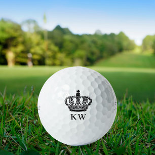 Royal crown black white monogram initials golf balls