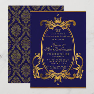 Royal Crown Blue Gold Bridesmaids Luncheon Invites