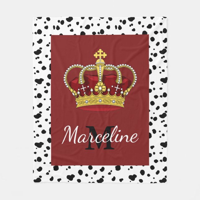 Royal Crown Dalmatian Spots & Name Fleece Blanket (Front)