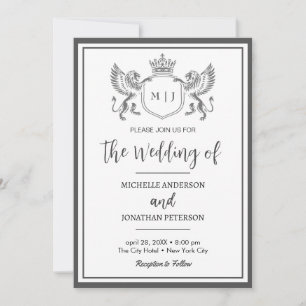 Royal Crown Emblem Lions Monogram Photo Wedding    Save The Date