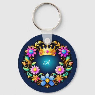 Royal Crown Floral Frame Key Ring