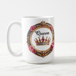 Royal Crown Frame With Diamonds And Floral Border Coffee Mug