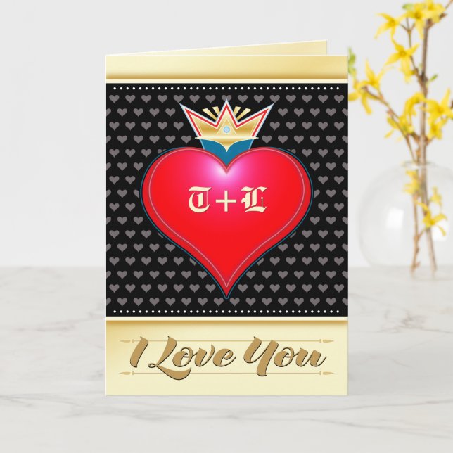 Royal Crown I Love You Valentine Red Black Hearts Card (Yellow Flower)