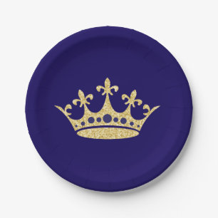 Royal Crown Paper Place Blue Gold Paper Plate