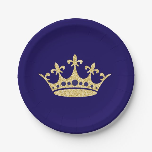 Royal Crown Paper Place Blue Gold Paper Plate (Front)
