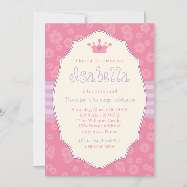 Royal Crown Pink Purple Princess Birthday Party Invitation (Front)