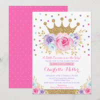 Royal Crown Princes Pink Purple Floral Baby Shower