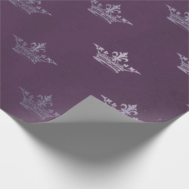 Royal Crown Princess Amethyst Purple Plum Grey Wrapping Paper (Corner)