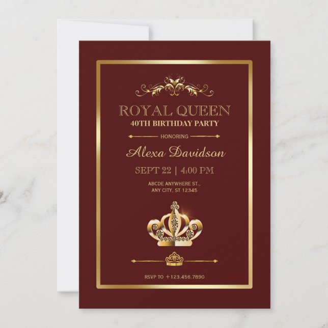 Royal Crown Queen birthday Invitation (Front)