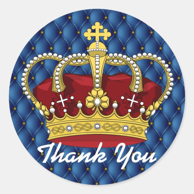 Royal Crown & Royal Blue Pin Tucks Baby Shower Classic Round Sticker (Front)