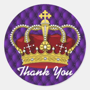 Royal Crown & Royal Purple Pin Tucks Baby Shower Classic Round Sticker