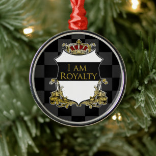 Royal Crown Shield Black Gray Checkered Luxe Metal Tree Decoration