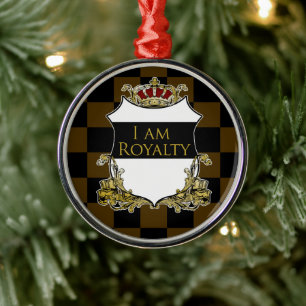 Royal Crown Shield Black Yellow Checker Metal Tree Decoration