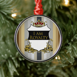 Royal Crown Shield Brown Yellow Gray Striped Metal Tree Decoration