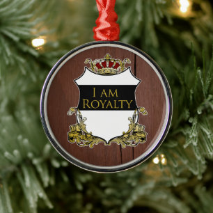 Royal Crown Shield Rustic Dark Wood Luxury Metal Tree Decoration