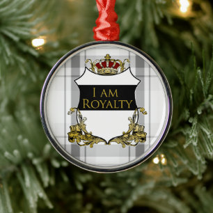 Royal Crown Shield White Gray Plaid Luxury Metal Tree Decoration