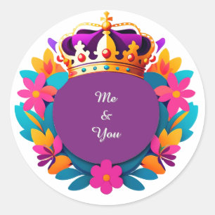 Royal Crown With Purple Circle Classic Round Sticker